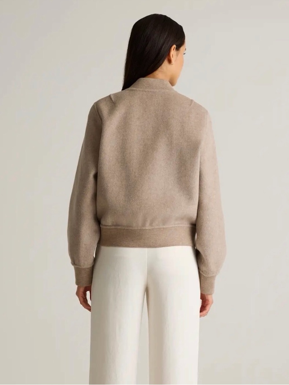 Quince Tan Oat Double Faced Merino Wool Bomber Jacket Size Large - Picture 9 of 9
